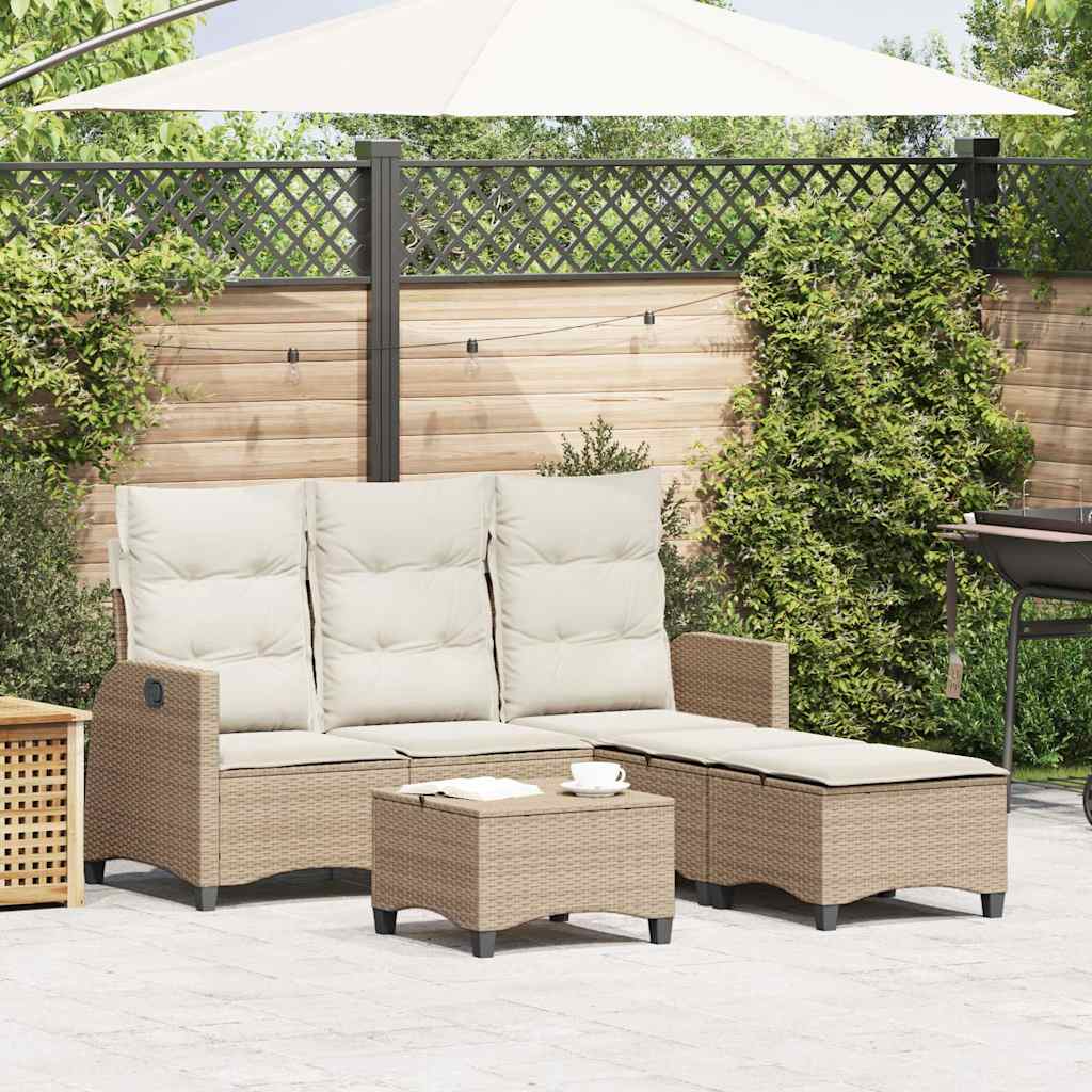 3-tlg. Garten-Sofagarnitur mit Kissen L-Form Beige Poly Rattan